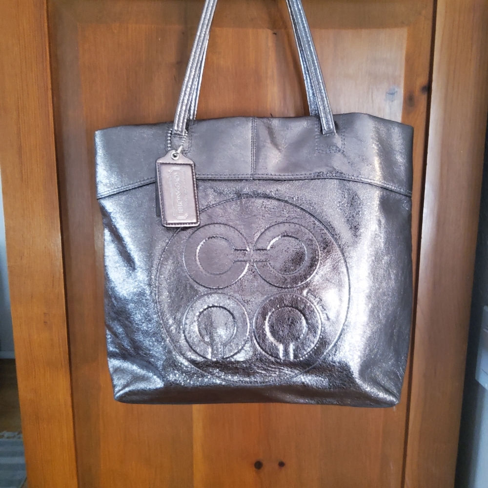 Coach Silver Mickey Mouse Tote Bag Sleek Modern Design